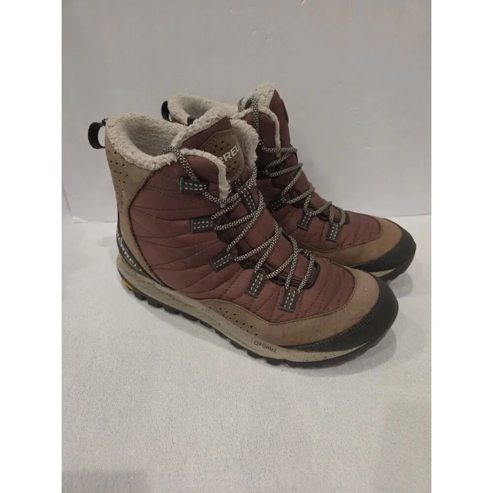 Merrell Antora Waterproof Sneaker Boot Maroon Brown Womens Size 9 Fleece